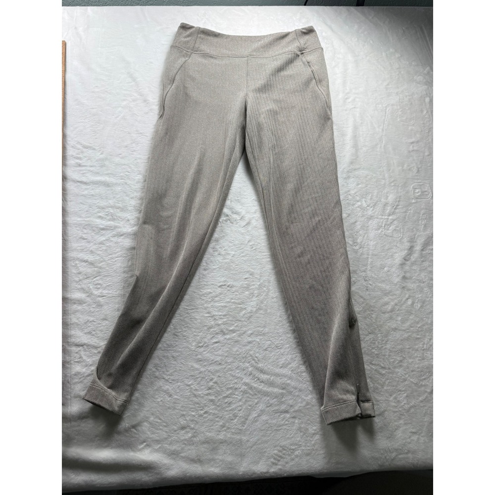 Athleta Herringbone High Rise Leggings Brown Tan Ankle Zip Pockets Medium